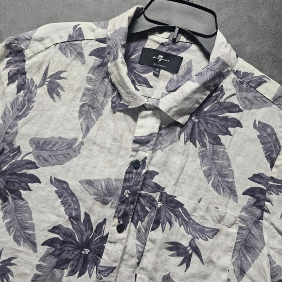 7 For All Mankind Other - 7 For All Mankind Men 100% Linen Tropical Floral Short Sleeve Shirt White Purple